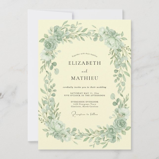 Invitation Mariage Feuille Vert Clair Beurre (Devant)