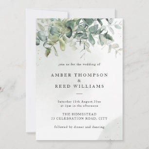 Invitation Mariage Feuille vert et or simple 