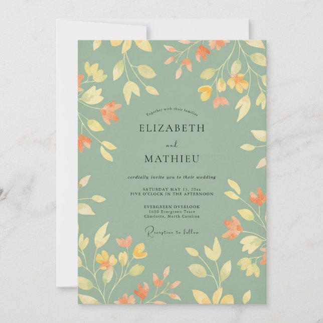 Invitation Mariage Feuille Verte Céladon Ocbre (Devant)