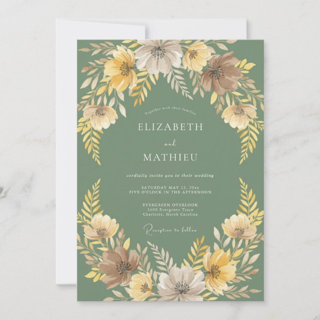 Invitation Mariage Feuille Verte Ocres Sage (Devant)