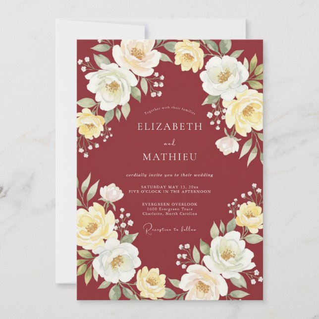 Invitation Mariage Feuilles Aquarelle Terracotta (Devant)