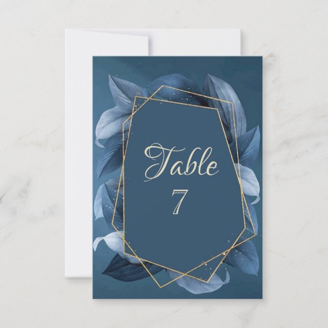 Invitation Mariage Feuilles Bleues Cadre Doré  (Devant)