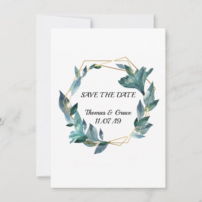 Invitation Mariage Feuilles Cadre Aquarelle Charmant (Devant)