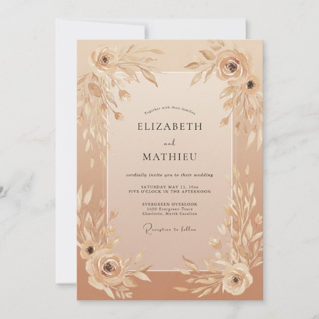 Invitation Mariage Feuilles Champagne Rosé (Devant)