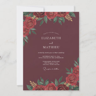 Invitation Mariage Feuilles Cramoisies