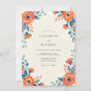 Invitation Mariage Feuilles d'Ardoise Mandarine