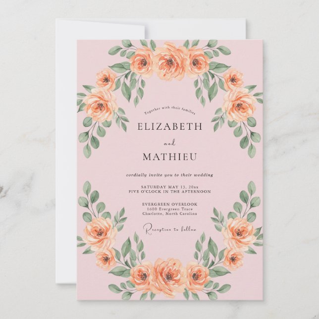 Invitation Mariage Feuilles de Abricot Rosé (Devant)
