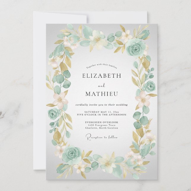 Invitation Mariage Feuilles de Champagne Mousse de Mer (Devant)