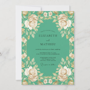 Invitation Mariage Feuilles de Champagne Sarcelle