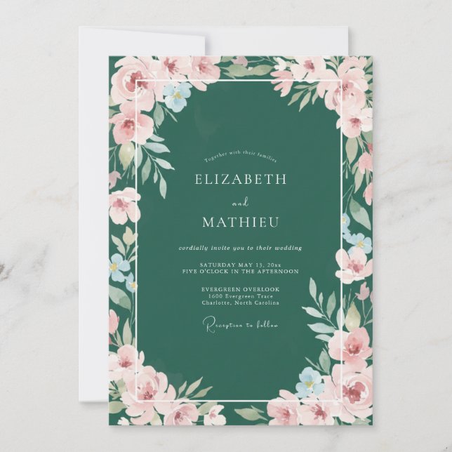 Invitation Mariage Feuilles de Chasseur Blush (Devant)