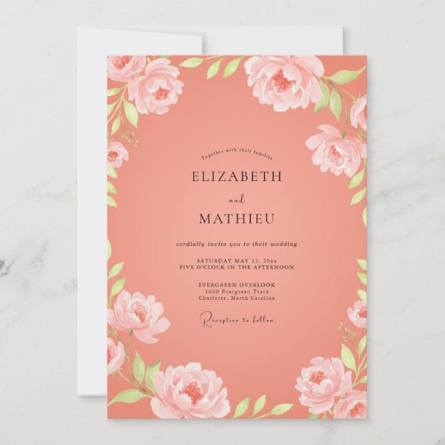 Invitation Mariage Feuilles de Corail Blush (Devant)