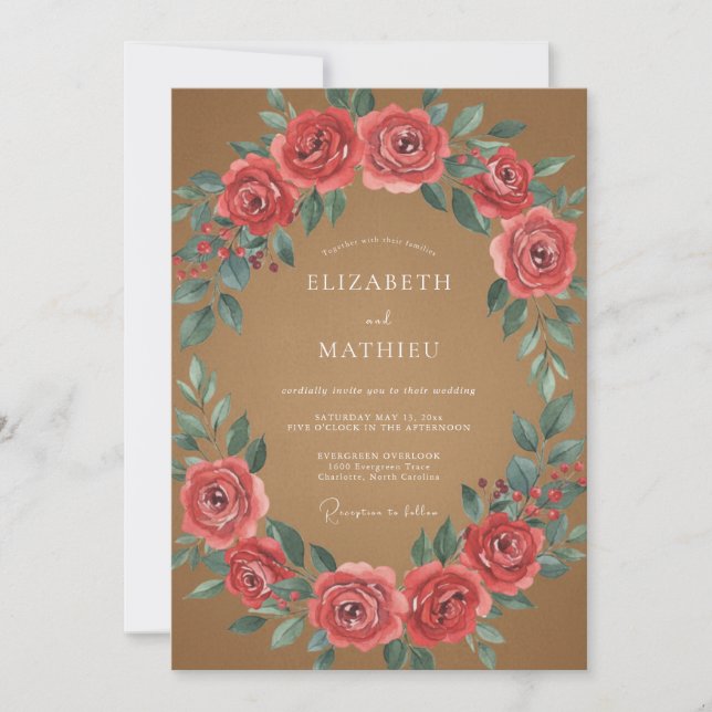 Invitation Mariage Feuilles de Corail en Terracotta (Devant)