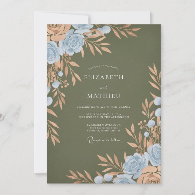 Invitation Mariage Feuilles de Cuivre en Acier (Devant)