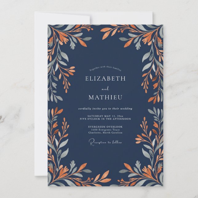 Invitation Mariage Feuilles de Cuivre sur Ardoise (Devant)