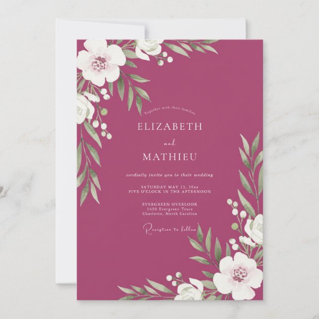 Invitation Mariage Feuilles de Framboise (Devant)