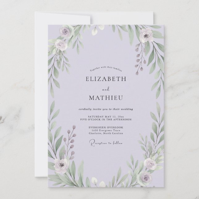 Invitation Mariage Feuilles de Lavande (Devant)