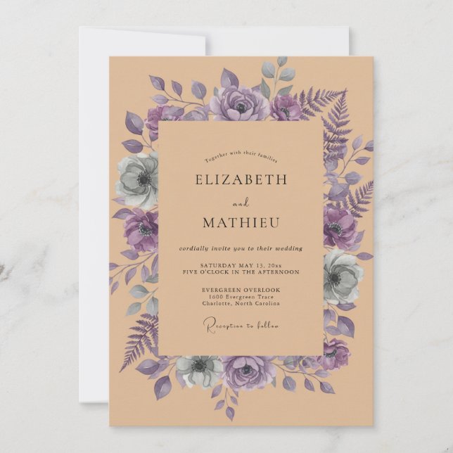 Invitation Mariage Feuilles de Lavande Brun Tan (Devant)