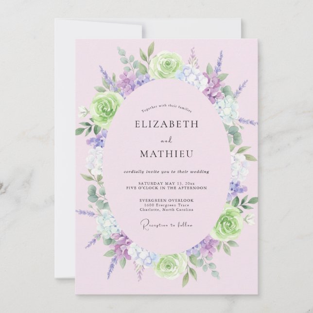 Invitation Mariage Feuilles de Lavande Lime (Devant)
