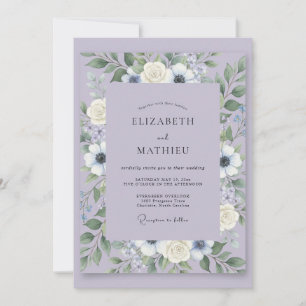 Invitation Mariage Feuilles de Lilas Lavande Poussiéreux