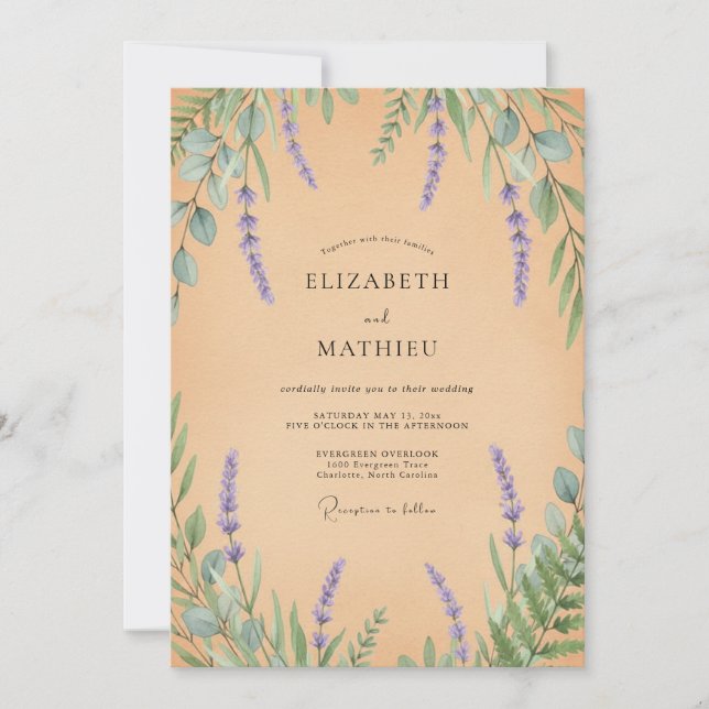 Invitation Mariage Feuilles de Lilas Pêche (Devant)