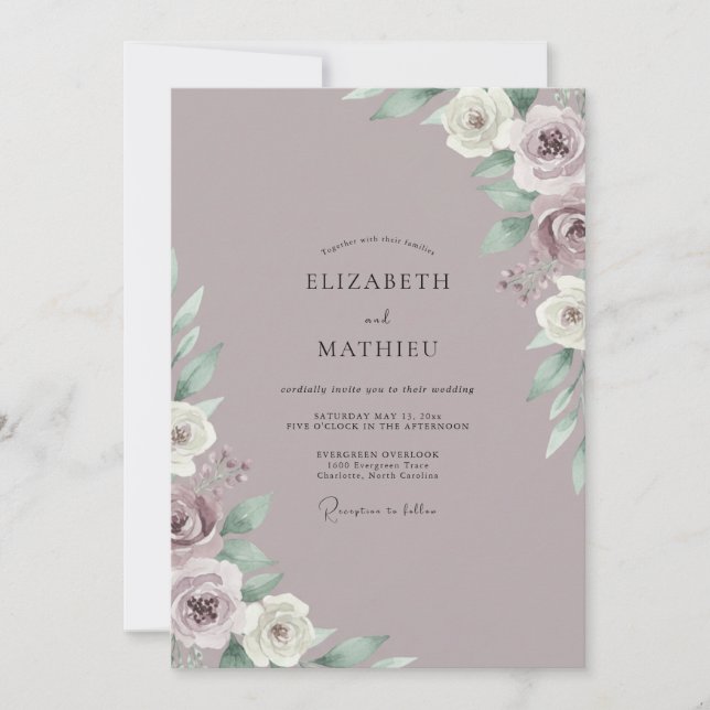 Invitation Mariage Feuilles de Lilas Poussiéreux (Devant)