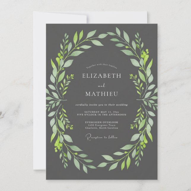 Invitation Mariage Feuilles de Lime au Charbon (Devant)