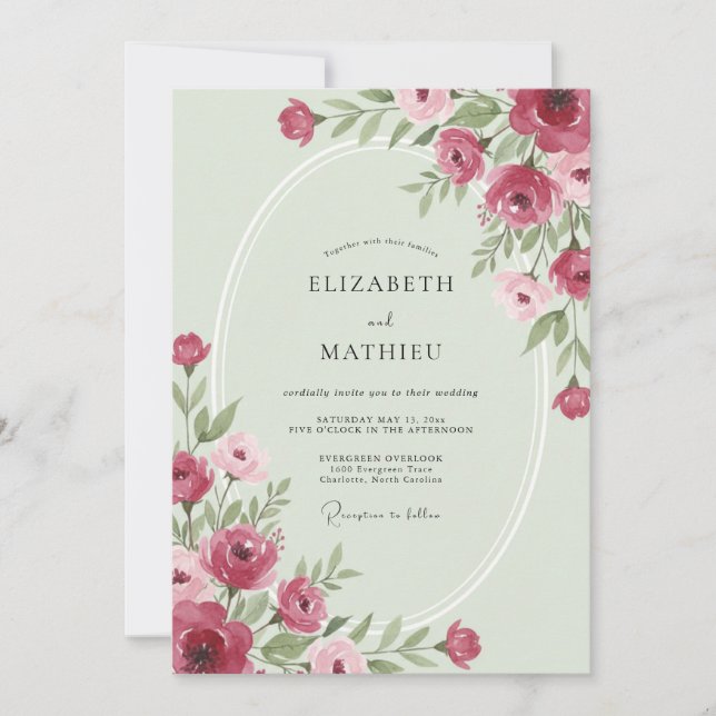 Invitation Mariage Feuilles de Magnolia Pistache (Devant)