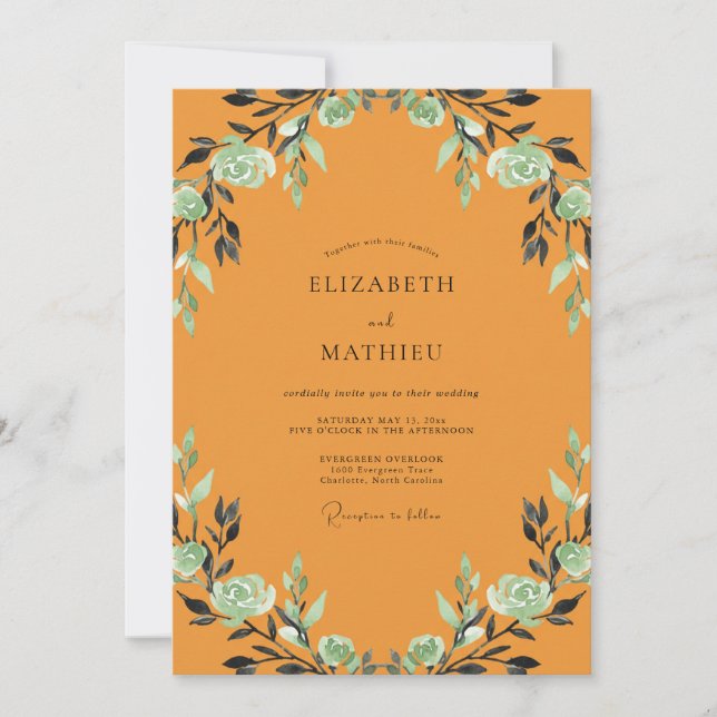 Invitation Mariage Feuilles de Menthe Ambre (Devant)