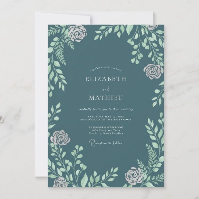 Invitation Mariage Feuilles de Menthe Ardoise (Devant)