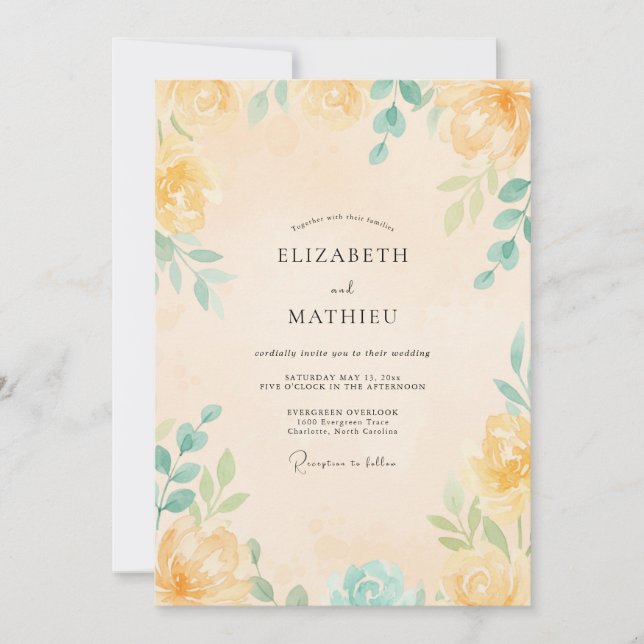 Invitation Mariage Feuilles de Menthe Jaune (Devant)