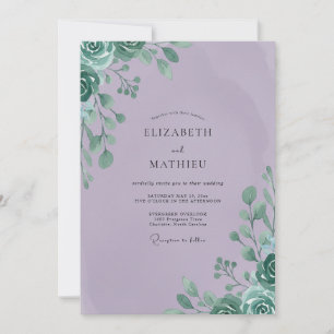 Invitation Mariage Feuilles de Menthe Lilas