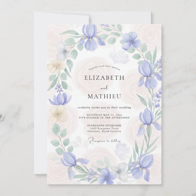 Invitation Mariage Feuilles de Menthe Pervenche (Devant)