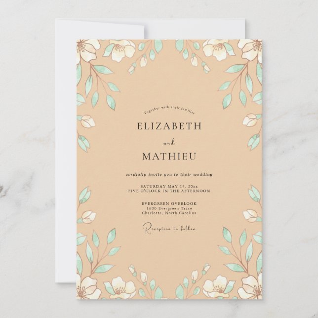 Invitation Mariage Feuilles de Menthe Sableux (Devant)