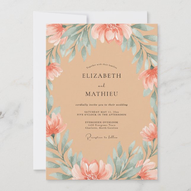 Invitation Mariage Feuilles de Mer Terracotta (Devant)