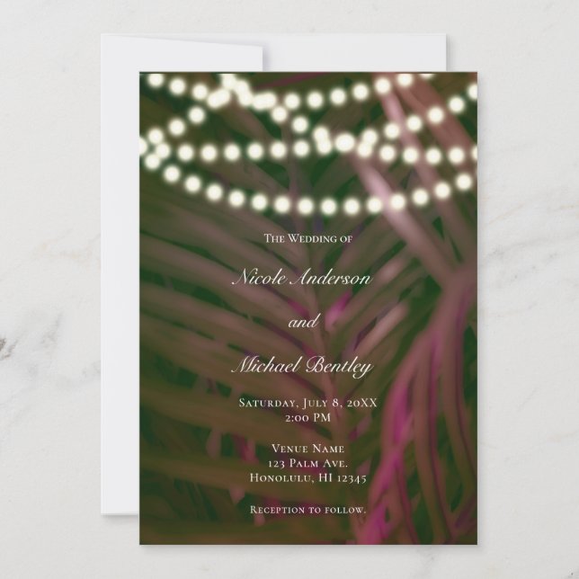 Invitation Mariage Feuilles de Palmier Tropical Vert Rose & L (Devant)