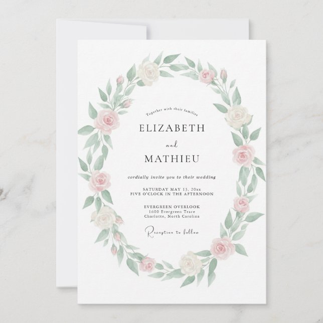 Invitation Mariage Feuilles de pêche pastel (Devant)