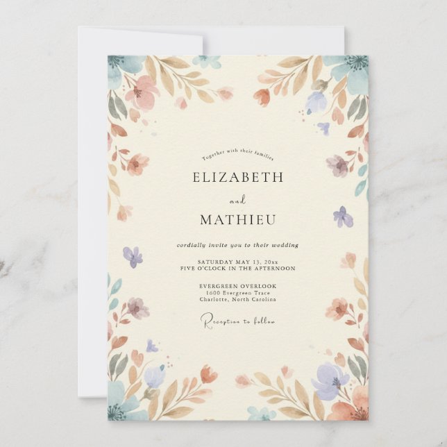 Invitation Mariage Feuilles de Periwinkle Or (Devant)