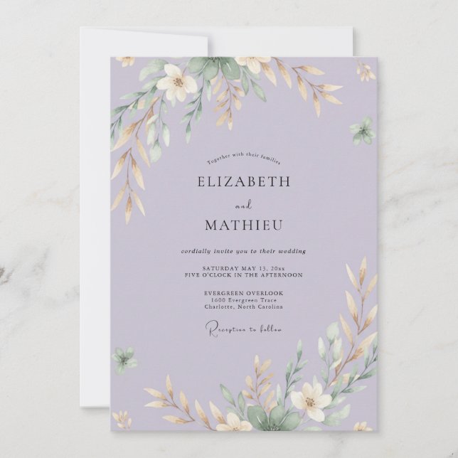 Invitation Mariage Feuilles de Pervenche (Devant)
