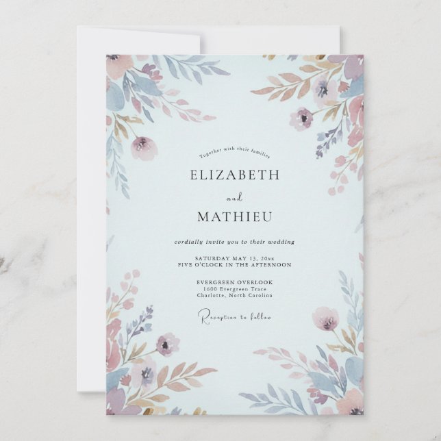 Invitation Mariage Feuilles de Pervenche Abricot (Devant)