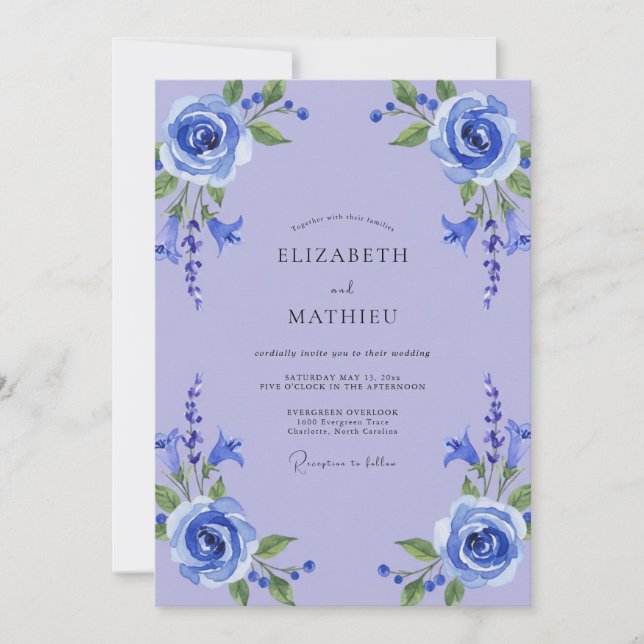 Invitation Mariage Feuilles de Pervenche Bleuet (Devant)