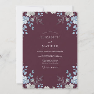 Invitation Mariage Feuilles de Pervenche Plum