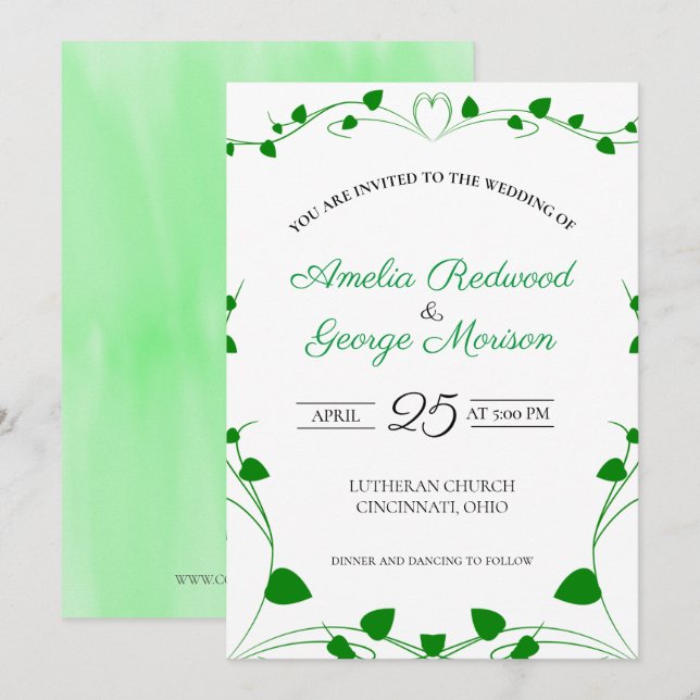 Invitation Mariage Feuilles de Printemps Vertes (Devant / Derrière)