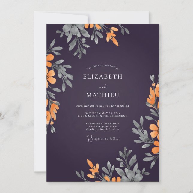 Invitation Mariage Feuilles de Prunier Ambré Vintage (Devant)