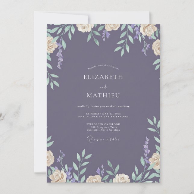 Invitation Mariage Feuilles de Prunier Ardoise (Devant)