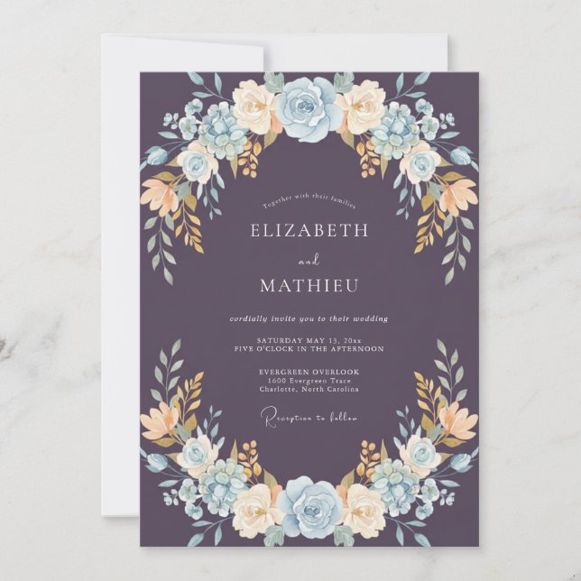 Invitation Mariage Feuilles de Prunier Azur (Devant)