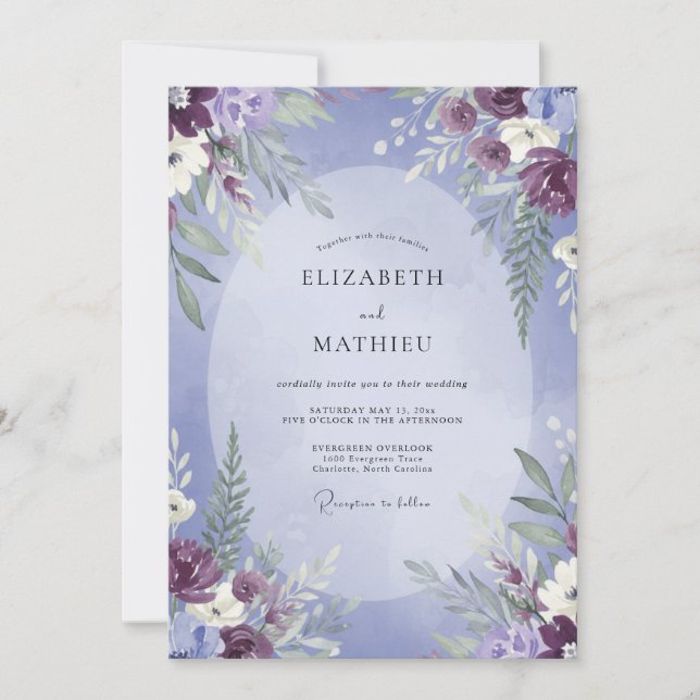 Invitation Mariage Feuilles de Prunier Pervenche (Devant)