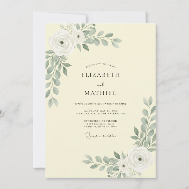 Invitation Mariage Feuilles de Sauge Crème (Devant)