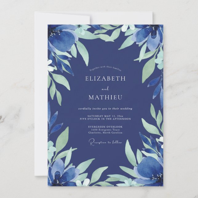 Invitation Mariage Feuilles de Sauge Gris Indigo (Devant)