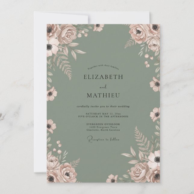 Invitation Mariage Feuilles de Sauge Mauve (Devant)