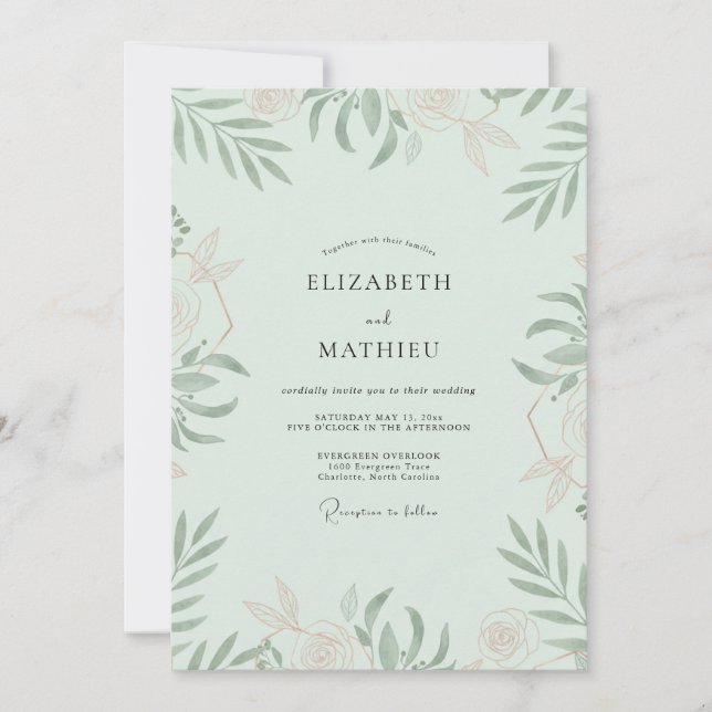 Invitation Mariage Feuilles de Sauge Mousse de Mer (Devant)